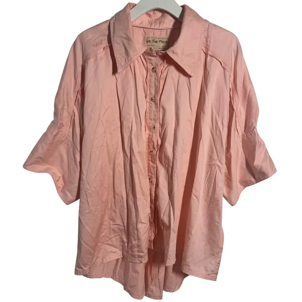 Free People Blush Pink Relaxed Button-Down Blouse